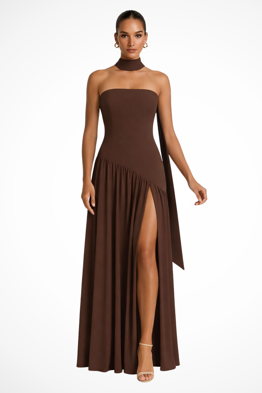 Strapless Maxi Dress for Women with Side Slit - Elegant Evening Wear in Lightweight Fabric