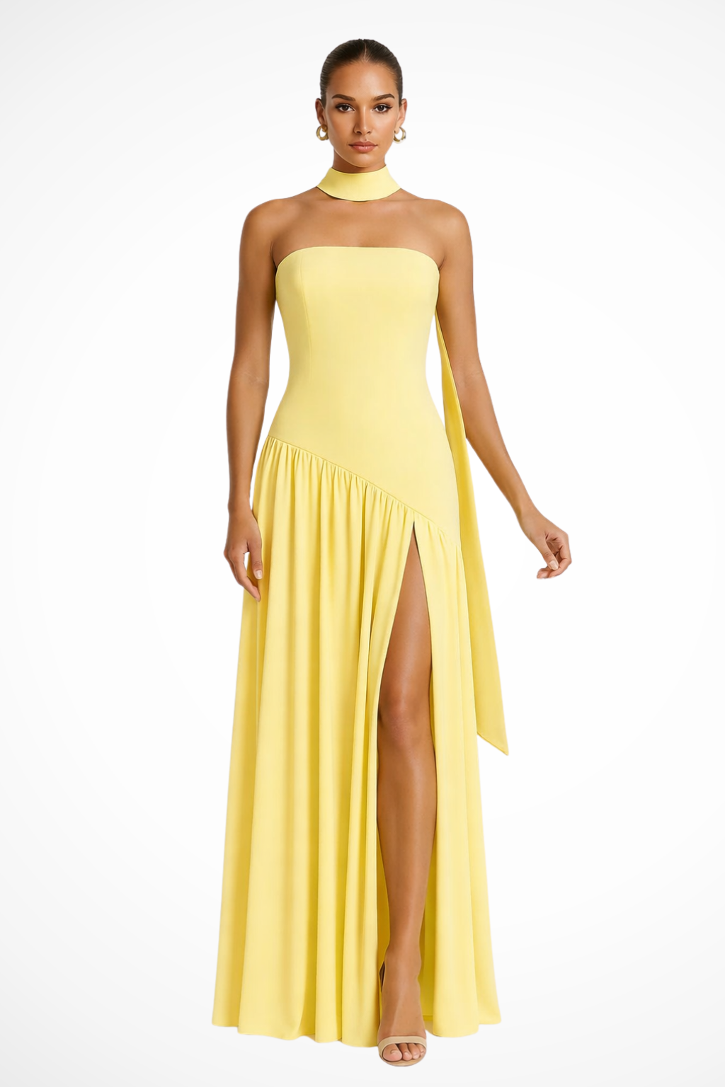 Strapless Maxi Dress for Women with Side Slit - Elegant Evening Wear in Lightweight Fabric