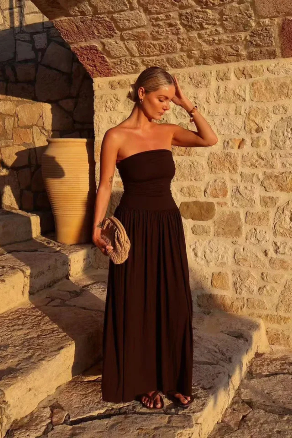 Strapless Pleated Maxi Dress for Women - Lightweight Summer Style for Casual Outings and Beach Wear