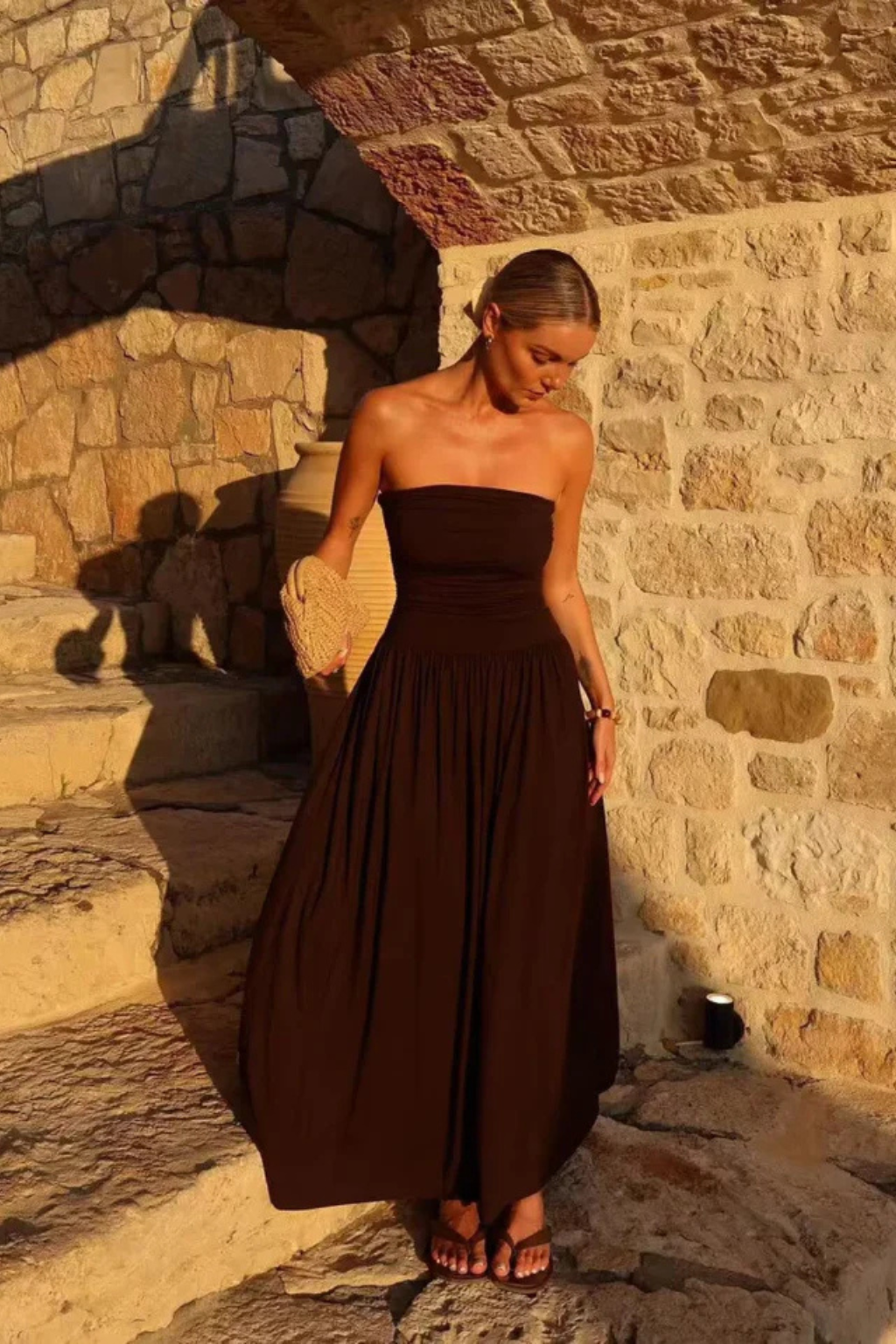 Strapless Pleated Maxi Dress for Women - Lightweight Summer Style for Casual Outings and Beach Wear