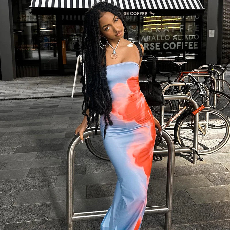 Strapless Printed Maxi Beach Dress for Women - Lightweight Summer Style, Perfect for Vacation and Casual Outings
