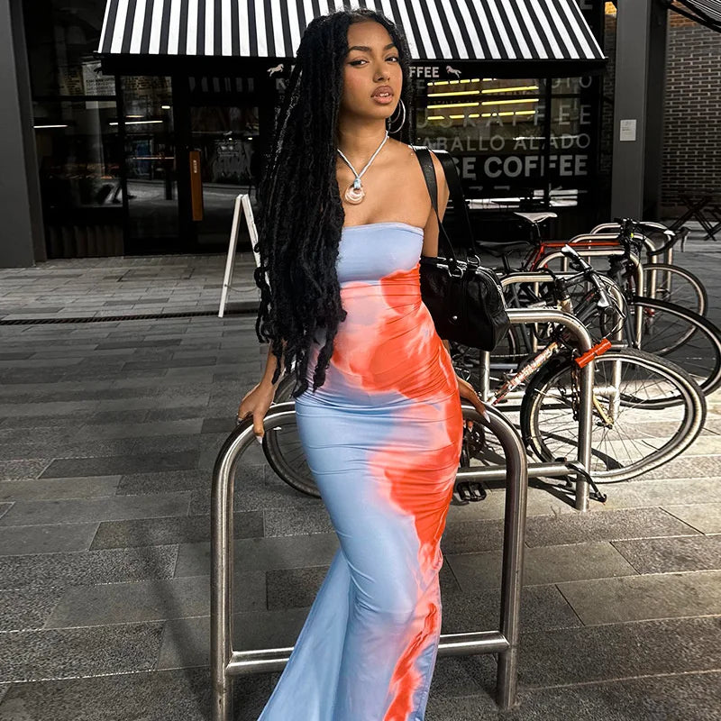 Strapless Printed Maxi Beach Dress for Women - Lightweight Summer Style, Perfect for Vacation and Casual Outings
