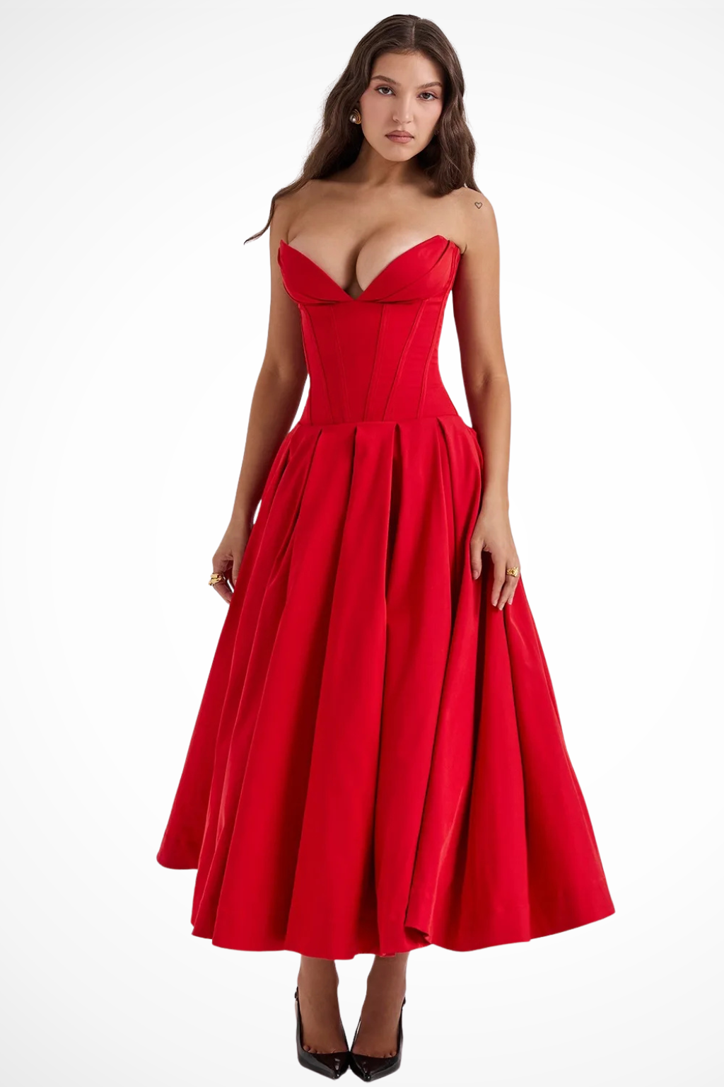 Strapless Structured Midi Dress for Women | Elegant Wedding Guest Attire | Formal Event Outfit in Classic Design