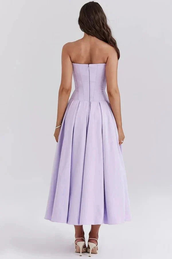 Strapless Structured Midi Dress for Women | Elegant Wedding Guest Attire | Formal Event Outfit in Classic Design
