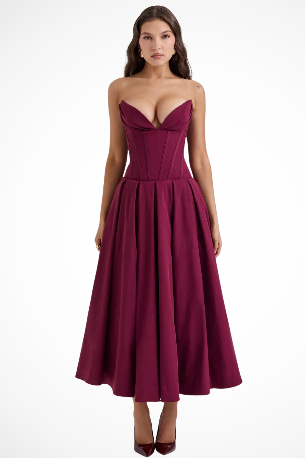 Strapless Structured Midi Dress for Women | Elegant Wedding Guest Attire | Formal Event Outfit in Classic Design