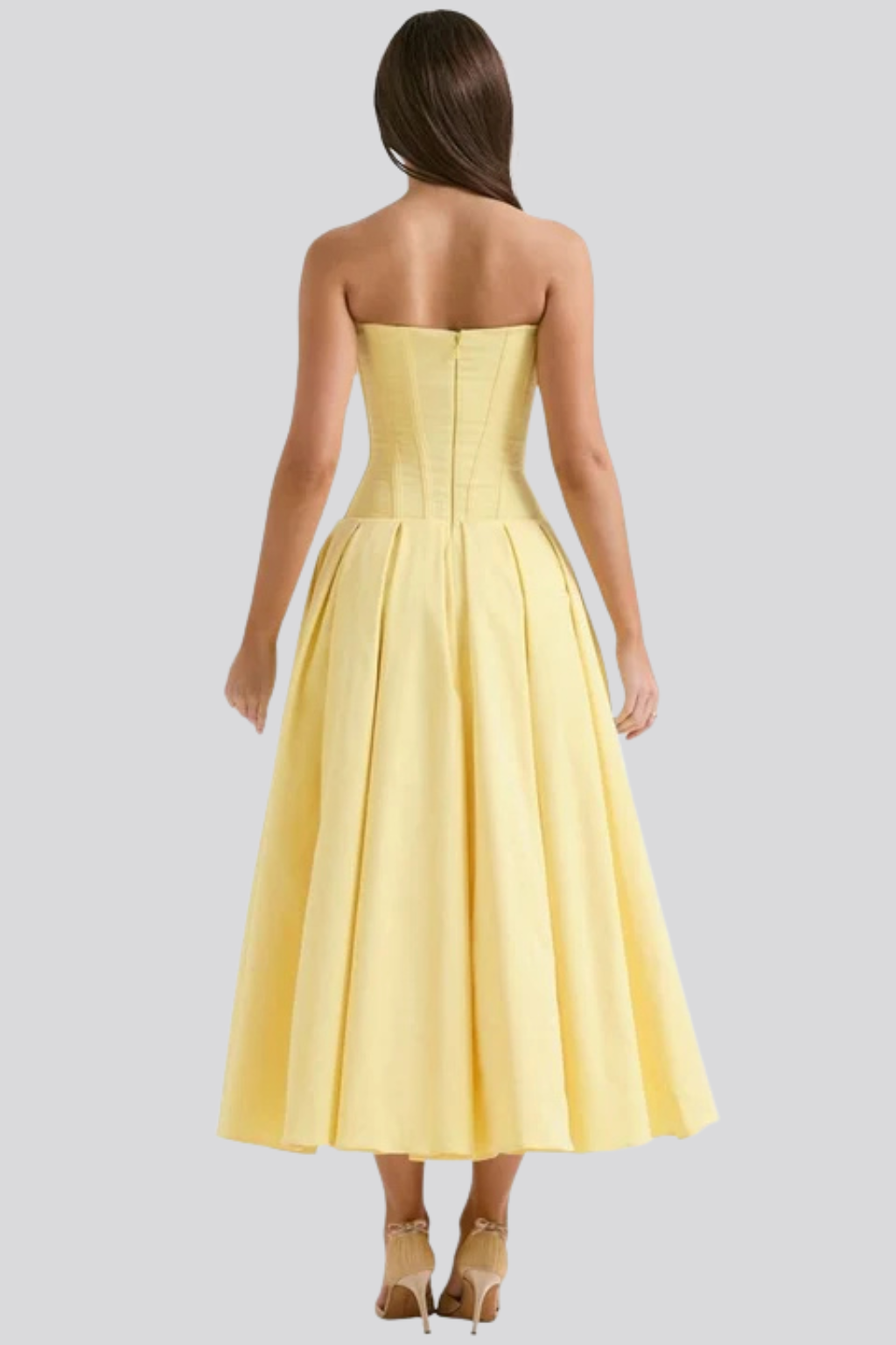 Strapless Structured Midi Dress for Women | Elegant Wedding Guest Attire | Formal Event Outfit in Classic Design