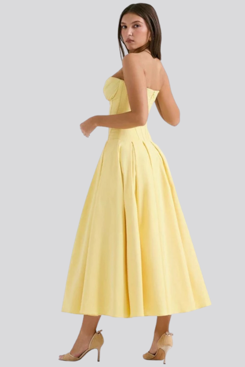Strapless Structured Midi Dress for Women | Elegant Wedding Guest Attire | Formal Event Outfit in Classic Design