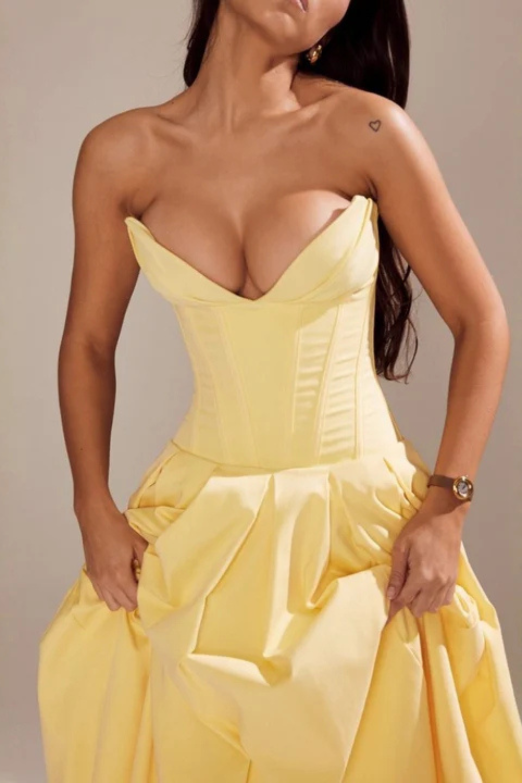 Strapless Structured Midi Dress for Women | Elegant Wedding Guest Attire | Formal Event Outfit in Classic Design