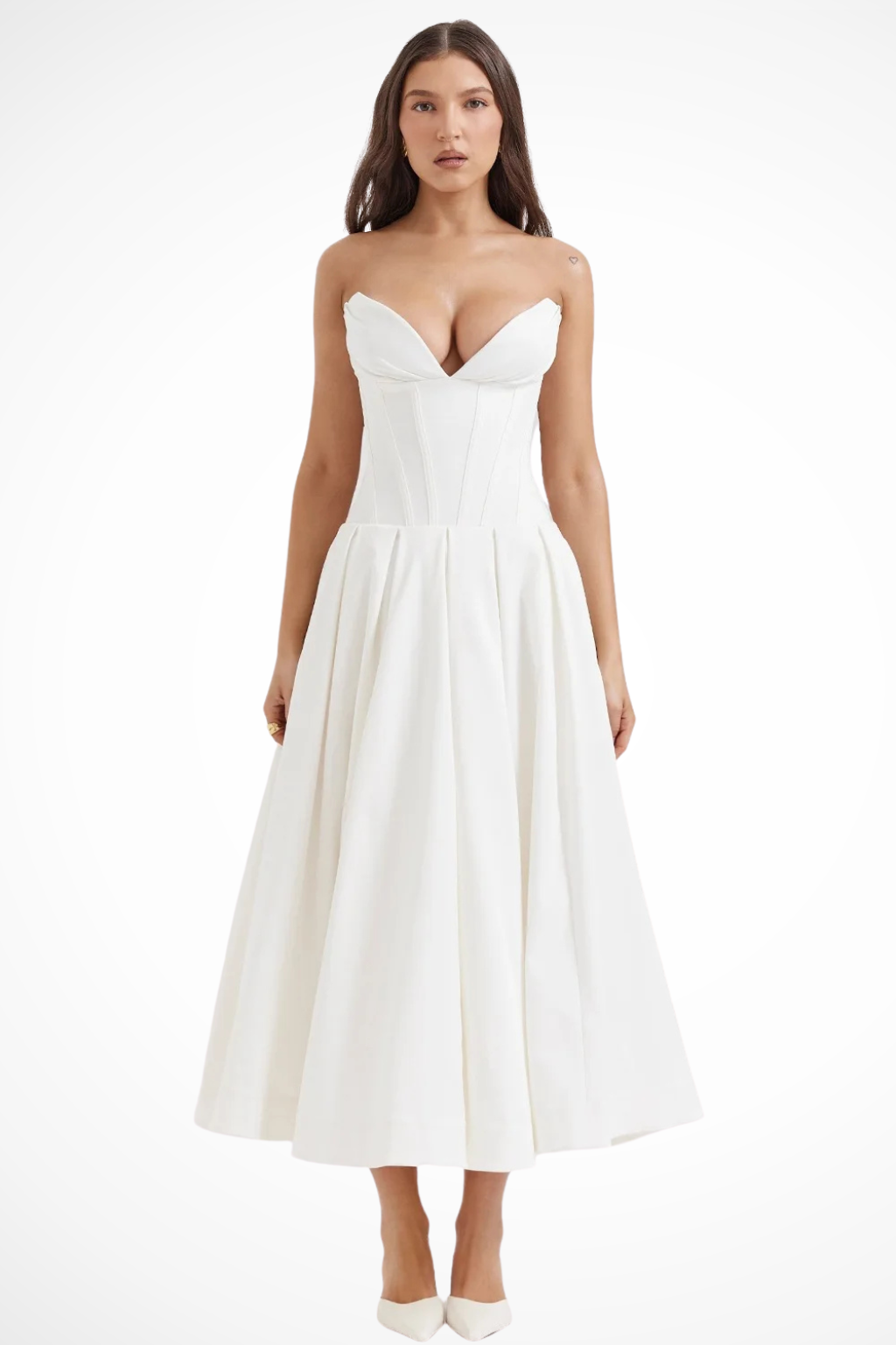 Strapless Structured Midi Dress for Women | Elegant Wedding Guest Attire | Formal Event Outfit in Classic Design