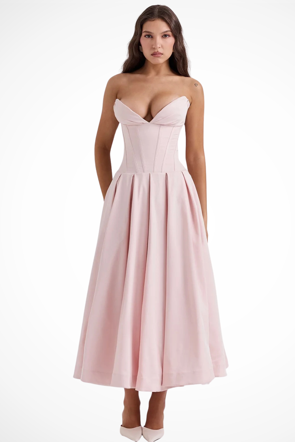 Strapless Structured Midi Dress for Women | Elegant Wedding Guest Attire | Formal Event Outfit in Classic Design