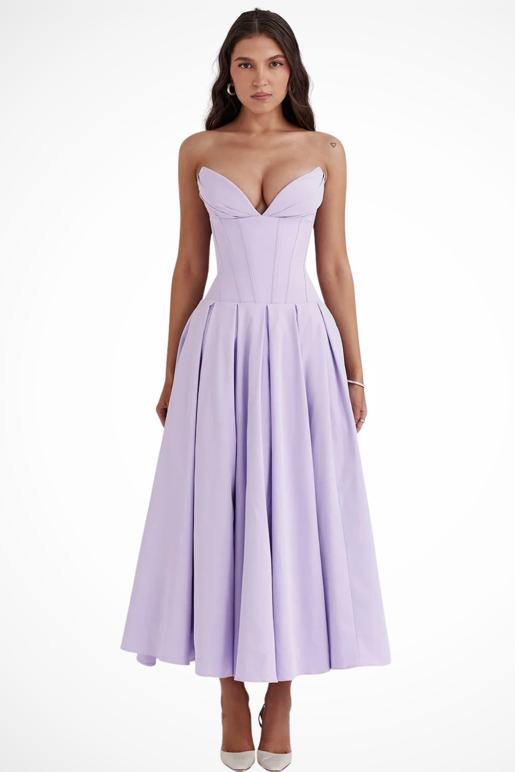 Strapless Structured Midi Dress for Women | Elegant Wedding Guest Attire | Formal Event Outfit in Classic Design