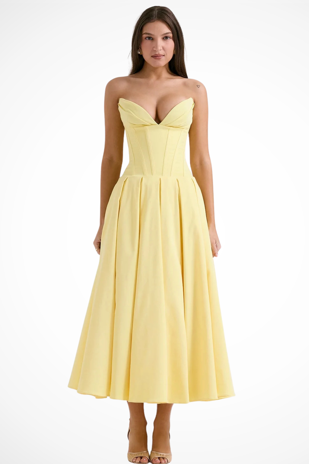 Strapless Structured Midi Dress for Women | Elegant Wedding Guest Attire | Formal Event Outfit in Classic Design
