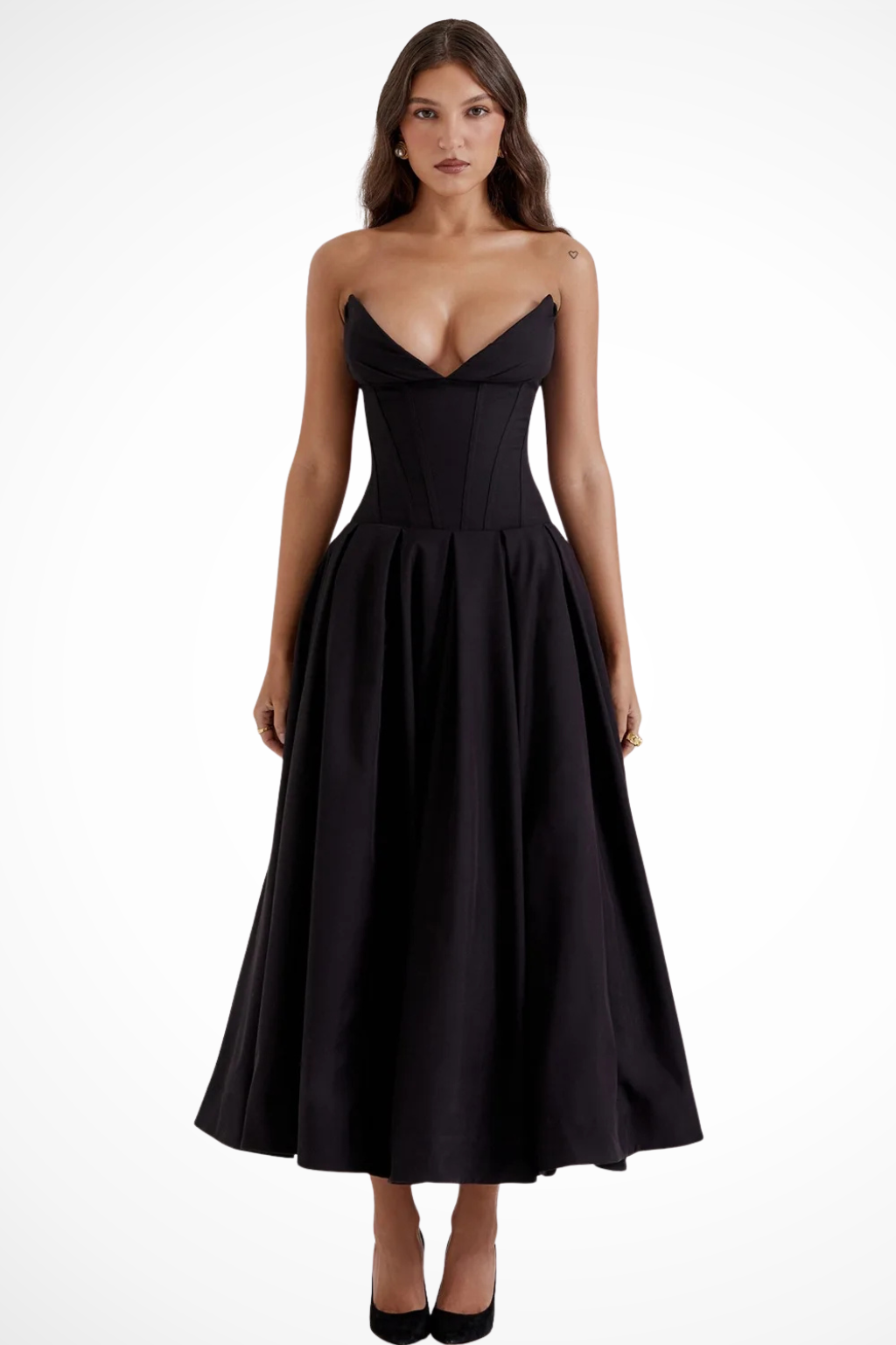 Strapless Structured Midi Dress for Women | Elegant Wedding Guest Attire | Formal Event Outfit in Classic Design