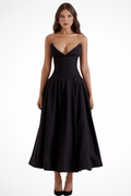 Strapless Structured Midi Dress for Women | Elegant Wedding Guest Attire | Formal Event Outfit in Classic Design