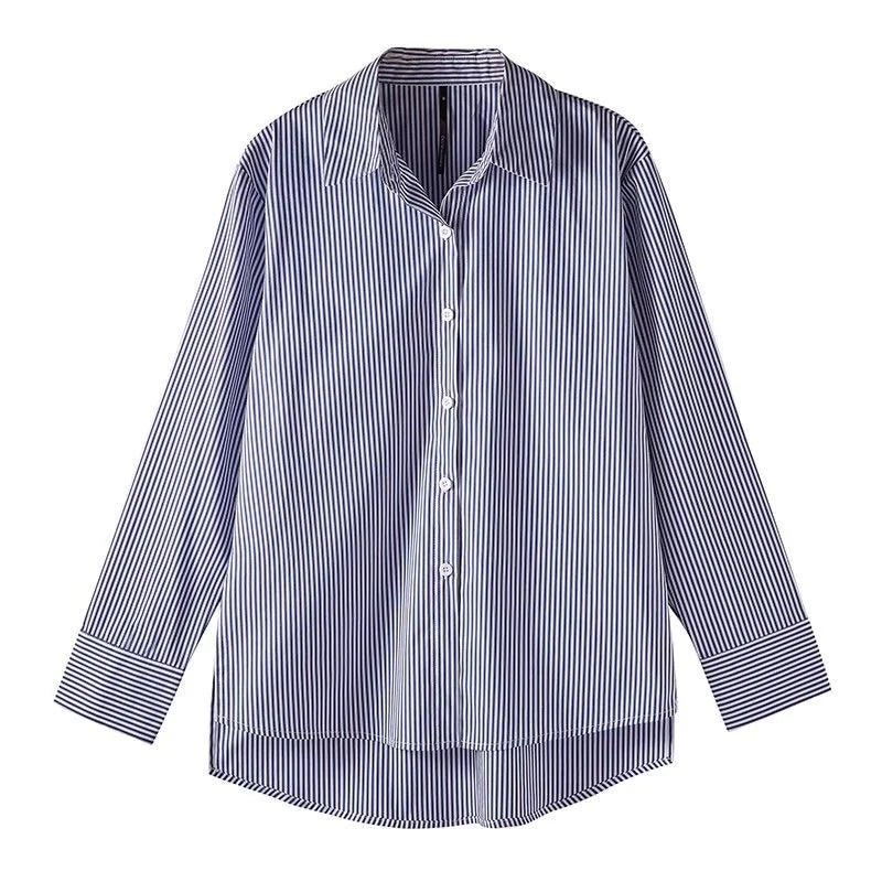 Striped Long Sleeve Blouse for Women | Button Down Design | Casual or Office Wear | Lightweight Fabric
