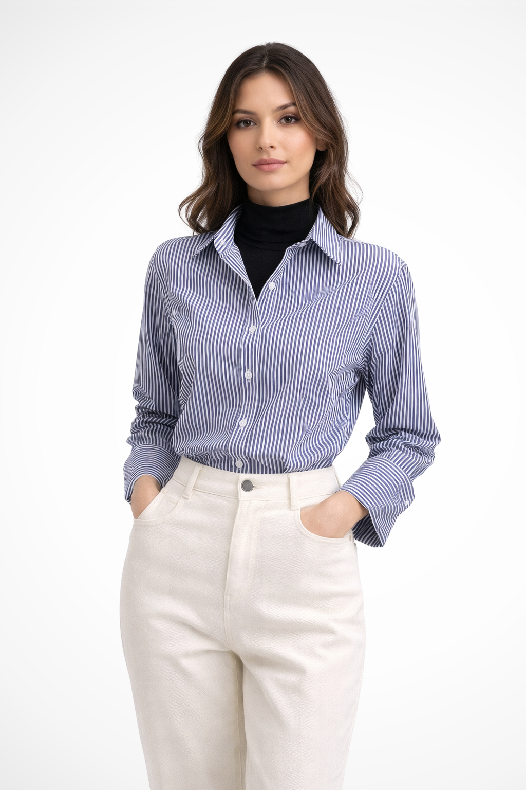 Striped Long Sleeve Blouse for Women | Button Down Design | Casual or Office Wear | Lightweight Fabric