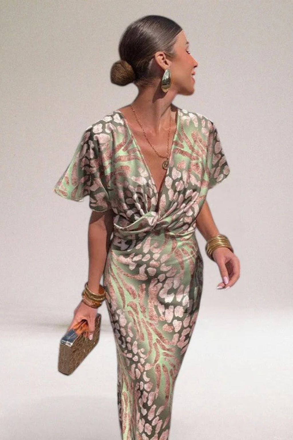 Twisted V Neck Maxi Dress for Women | Lightweight Summer Fabric | Elegant Casual Wear
