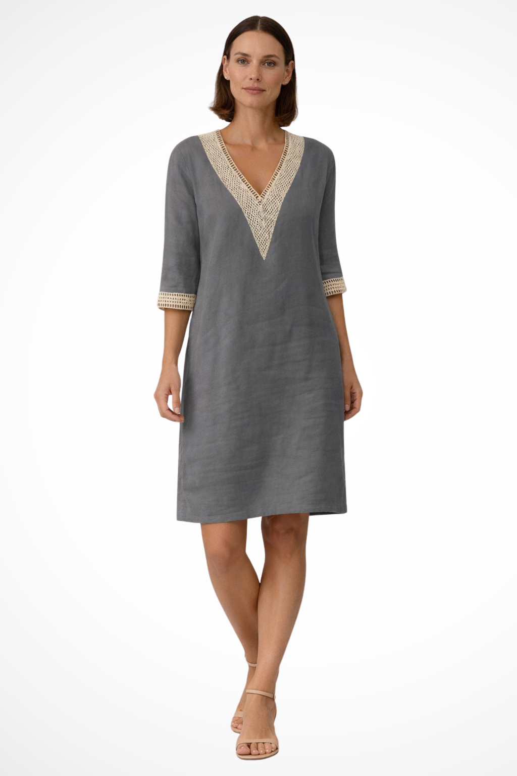 V Neck Midi Dress for Women | Relaxed Fit Spring Dress in Lightweight Fabric | Casual Everyday Wear