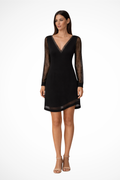 V Neck Midi Dress with Sheer Long Sleeves for Women | Elegant Wedding Guest Attire in Lightweight Fabric