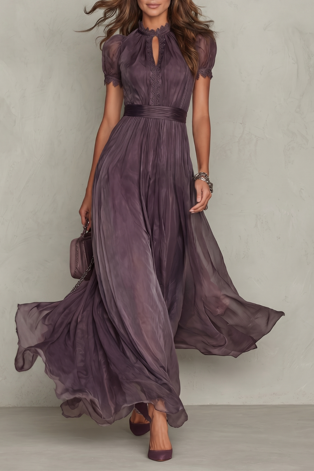 Lace Keyhole Maxi Dress in Velouraine Fabric for Elegant Occasions
