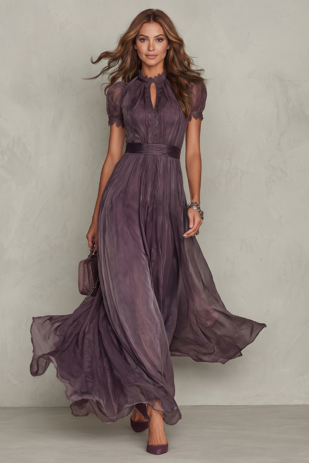 Lace Keyhole Maxi Dress in Velouraine Fabric for Elegant Occasions