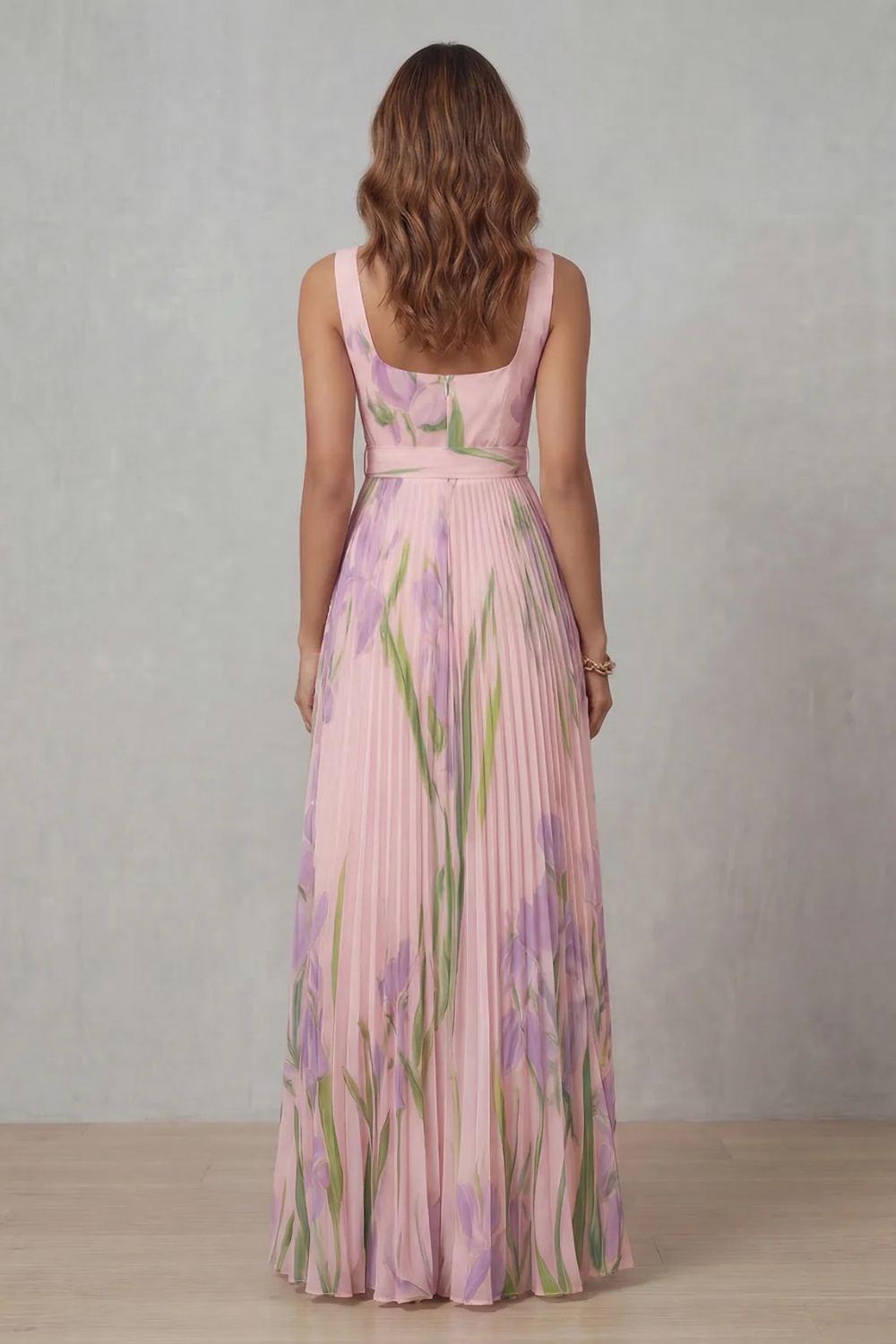 Watercolour Floral Pleated Maxi Dress - Elegant Summer Wear for Women