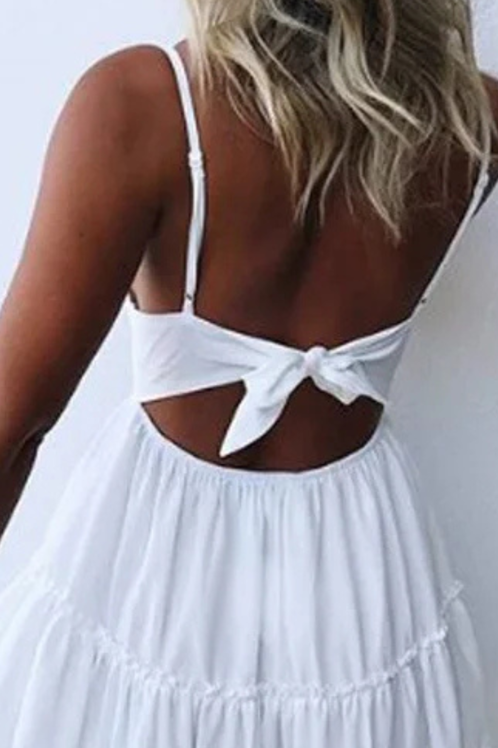 White Lace Midi Dress for Women with Spaghetti Straps and Open Back - Summer Casual Wear