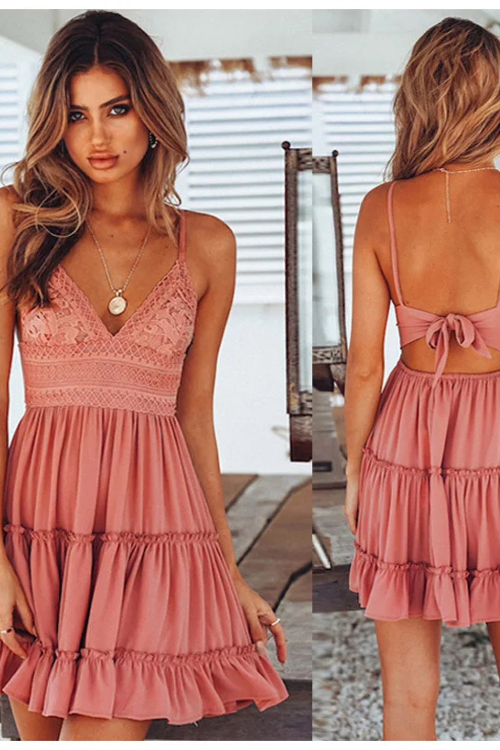 White Lace Midi Dress for Women with Spaghetti Straps and Open Back - Summer Casual Wear