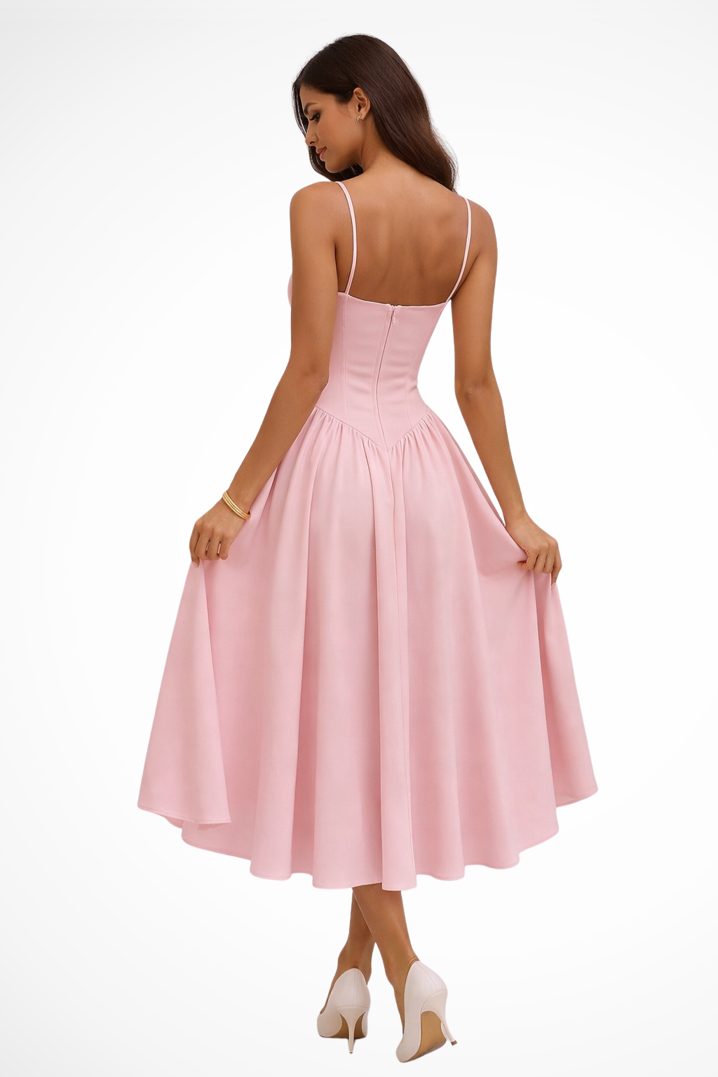 Women's A-Line Midi Wedding Guest Dress with Corset Bodice - Elegant Design for Special Occasions