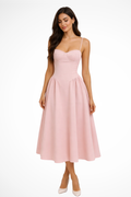 Women's A-Line Midi Wedding Guest Dress with Corset Bodice - Elegant Design for Special Occasions