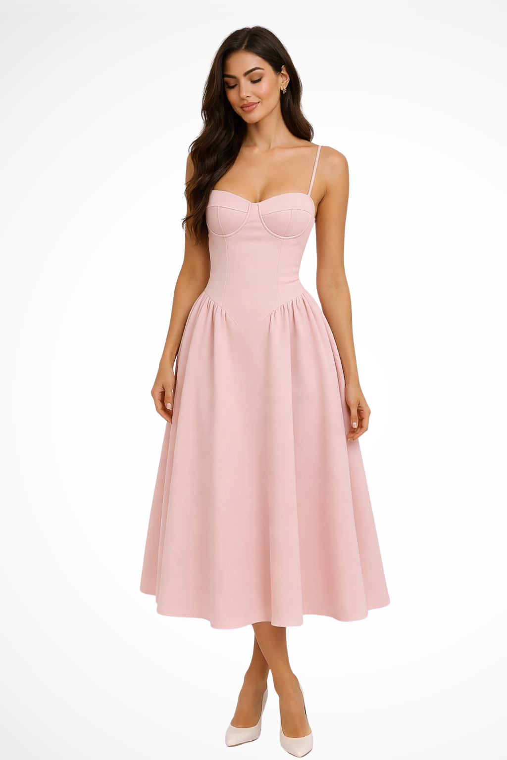 Women's A-Line Midi Wedding Guest Dress with Corset Bodice - Elegant Design for Special Occasions