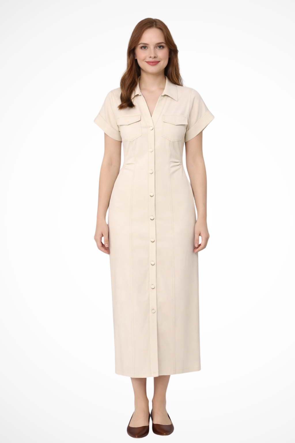 Women's Denim Maxi Dress with Button Front and Lapel Collar for Casual Wear