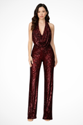 Women's Halter Neck Wide Leg Jumpsuit with Draped Front for Casual or Formal Wear