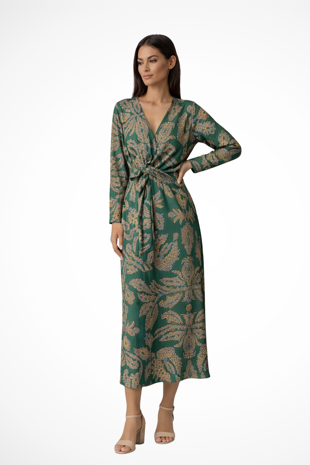 Women’s Maxi Dress with Tie Waist and Long Sleeves for Wedding Guests - Elegant and Comfortable Evening Wear