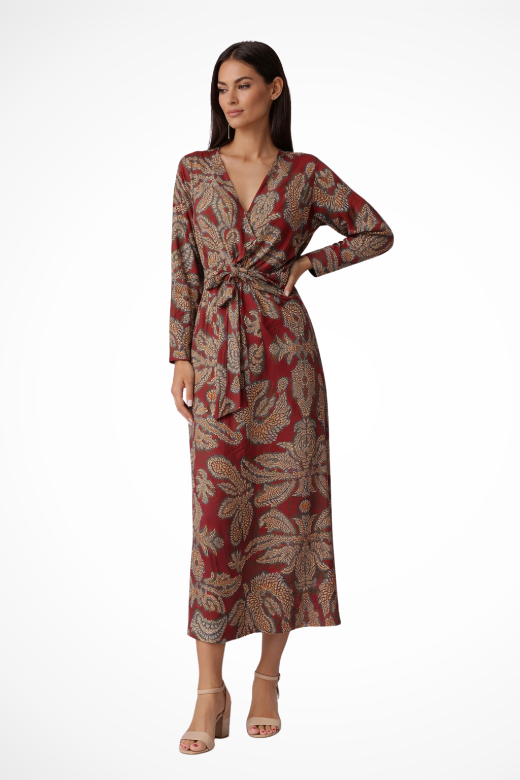 Women’s Maxi Dress with Tie Waist and Long Sleeves for Wedding Guests - Elegant and Comfortable Evening Wear