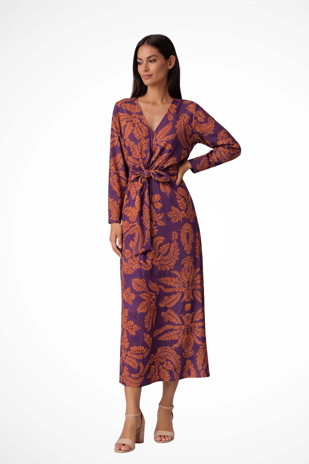 Women’s Maxi Dress with Tie Waist and Long Sleeves for Wedding Guests - Elegant and Comfortable Evening Wear