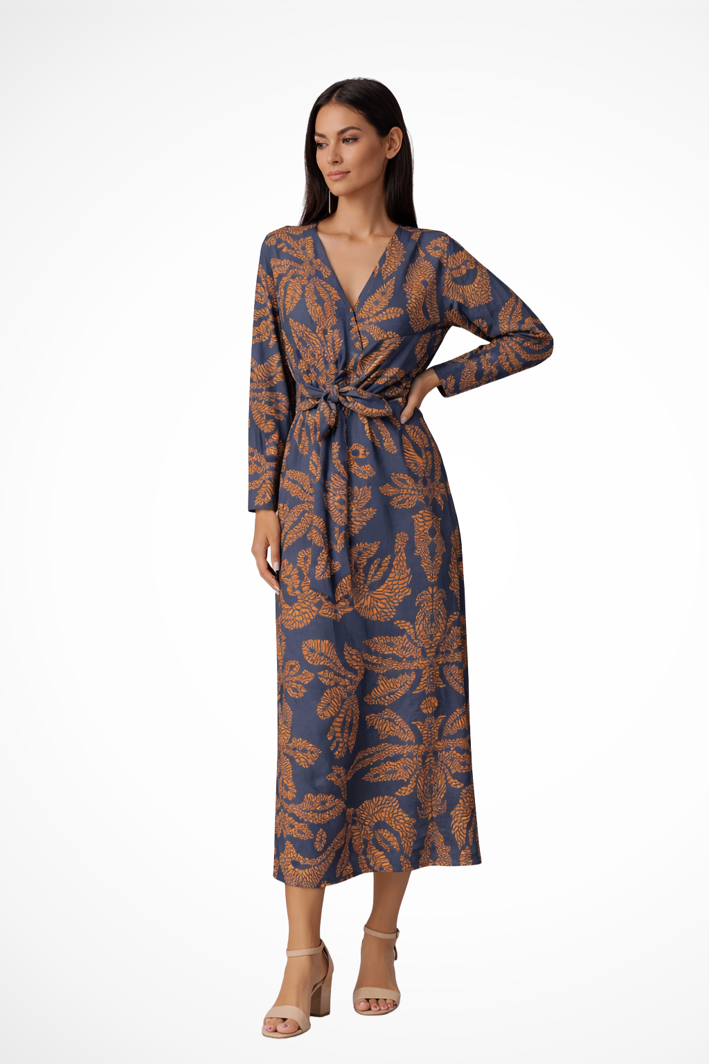 Women’s Maxi Dress with Tie Waist and Long Sleeves for Wedding Guests - Elegant and Comfortable Evening Wear