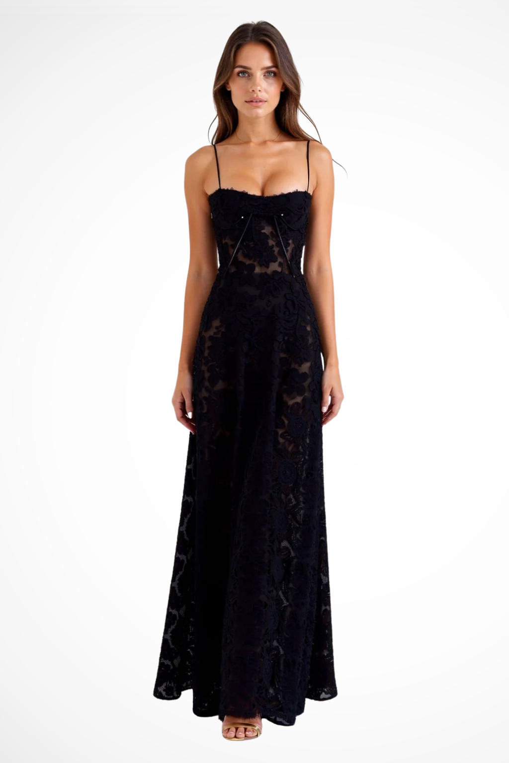 Women's Maxi Slip Dress with Structured Bodice for Wedding Guests - Elegant Evening Attire in Lightweight Fabric