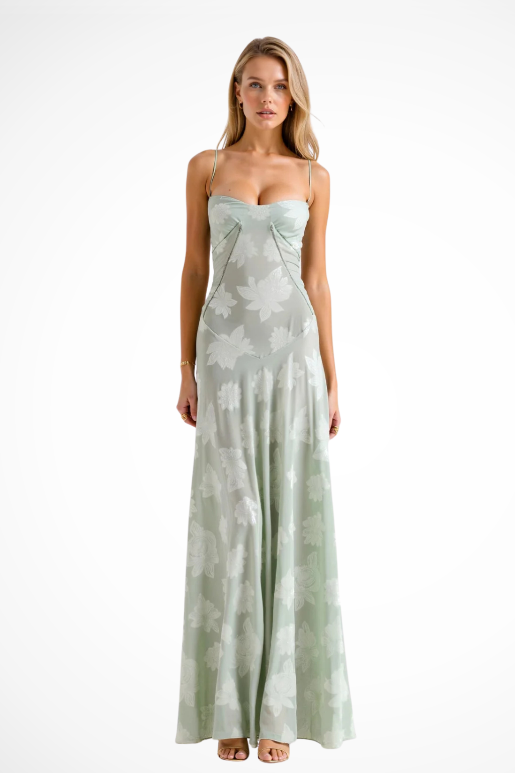 Women's Maxi Slip Dress with Structured Bodice for Wedding Guests - Elegant Evening Attire in Lightweight Fabric