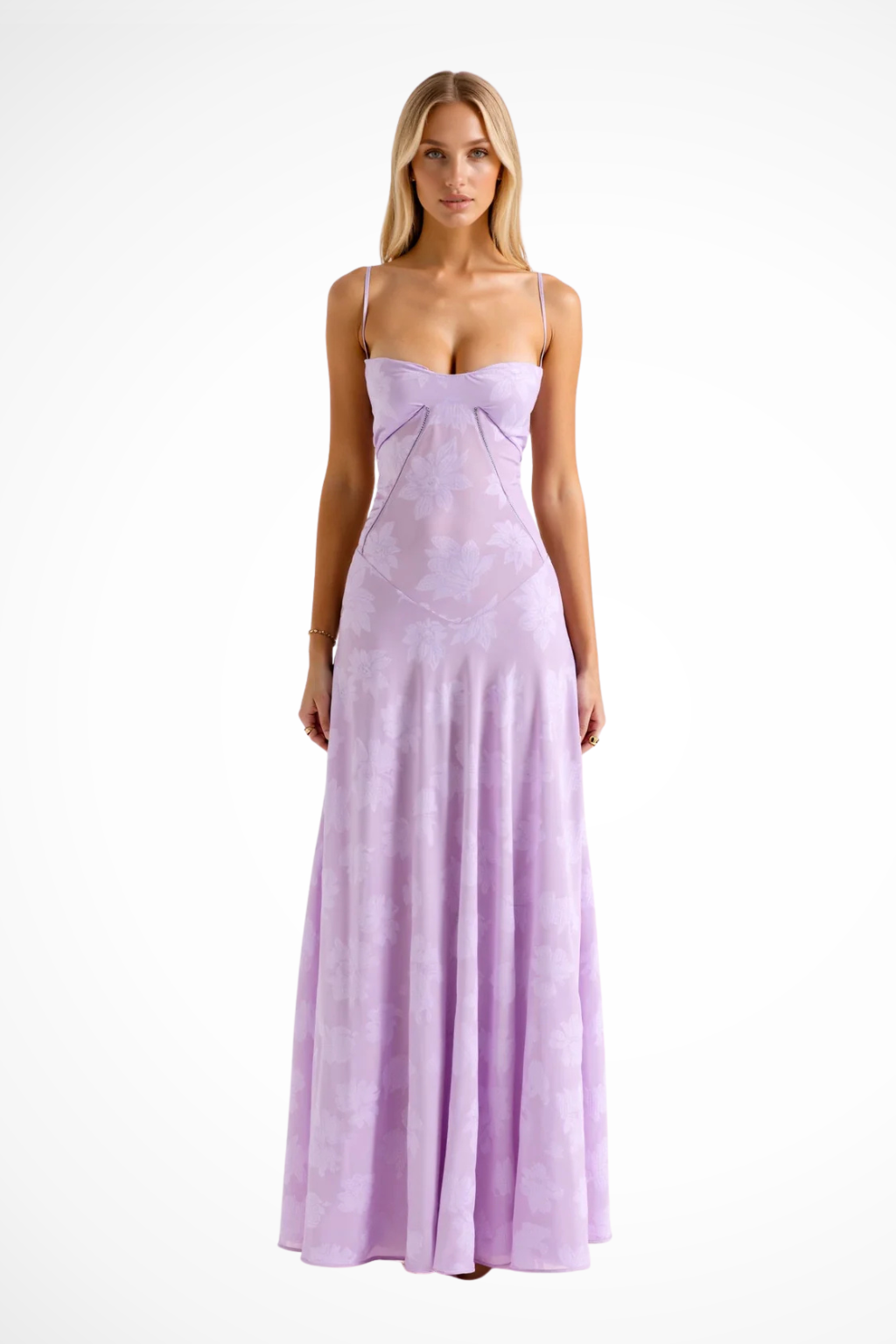 Women's Maxi Slip Dress with Structured Bodice for Wedding Guests - Elegant Evening Attire in Lightweight Fabric