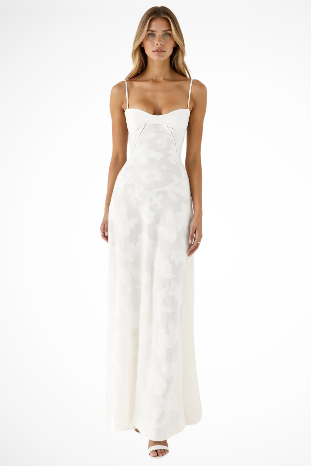 Women's Maxi Slip Dress with Structured Bodice for Wedding Guests - Elegant Evening Attire in Lightweight Fabric