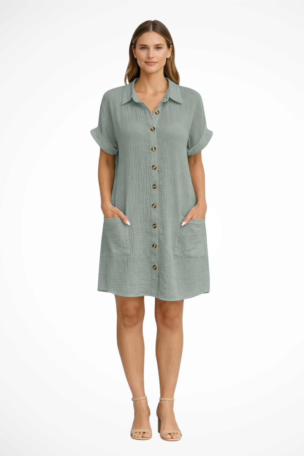 Women's Short Sleeve Button Front Summer Beach Dress - Lightweight Cotton Casual Sundress for Warm Weather Outings