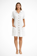 Women's Short Sleeve Button Front Summer Beach Dress - Lightweight Cotton Casual Sundress for Warm Weather Outings