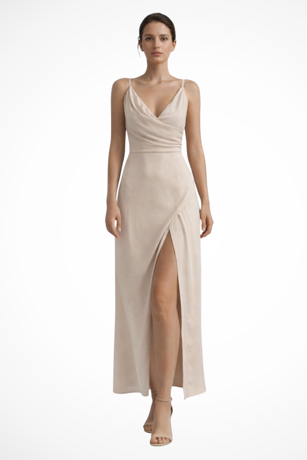 Women's Slit Maxi Dress with Draped Bodice for Wedding Guests - Elegant Evening Wear in Lightweight Fabric