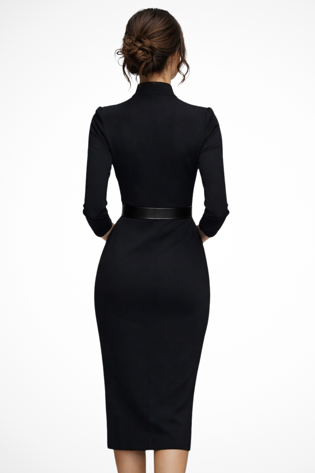 Women's Tailored Long Sleeve Midi Dress with Belt - Elegant and Versatile for Work or Special Occasions