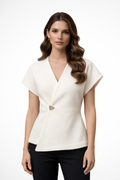 Women's V Neck Short Sleeve Wrap Blouse - Lightweight Fabric for Casual or Office Wear
