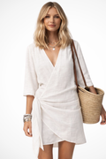 Women’s Wrap Mini Dress with Tie Waist, Short Sleeves, Casual Style, Perfect for Summer Events and Outings