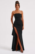 Strapless Maxi Dress with Ruched Design and High Split for Evening Wear