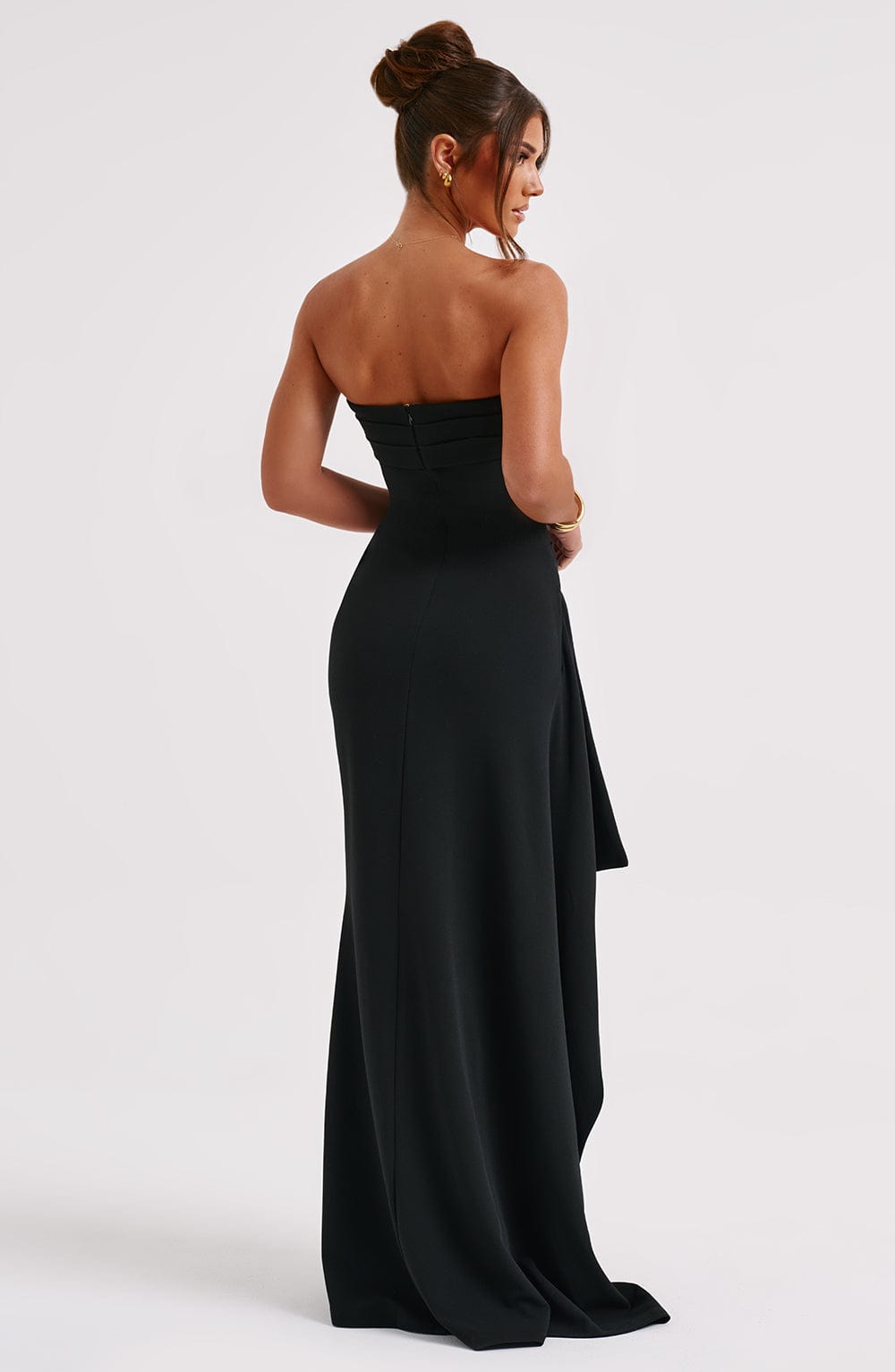 Strapless Maxi Dress with Ruched Design and High Split for Evening Wear