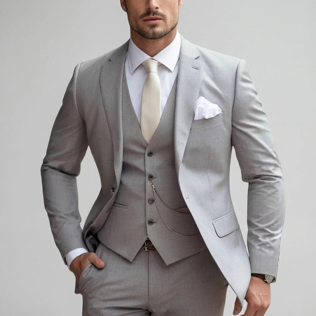Men's Slim Fit Three-Piece Suit Blend for Weddings and Groomsmen
